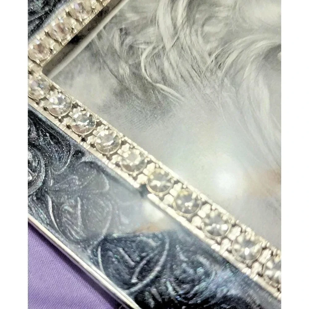 Black Scrollwork Rhinestone Picture Frame 4x6 Tabletop Decorative Silver Trim